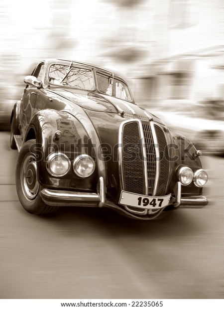 Vintage car (with path,\
sepia)
