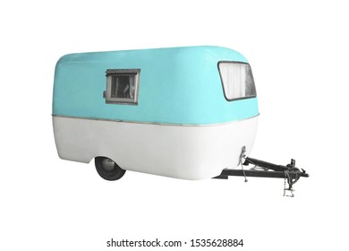 Vintage Caravan Or Camper Trailer Isolated On White Background