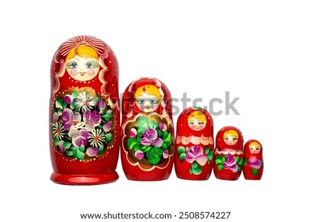 Vintage cartoon character red collectible matryoshka doll toy isolated 