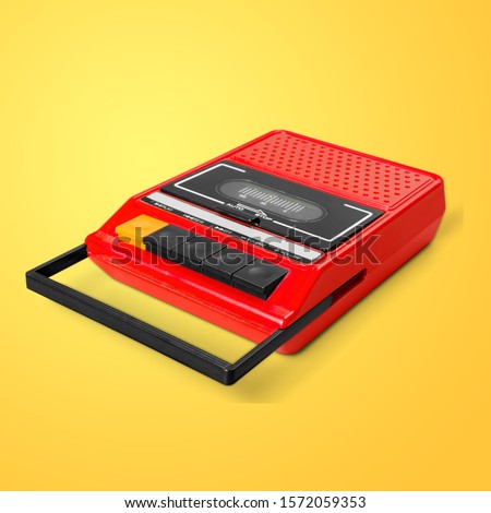Vintage cassette Walkman on pastel background