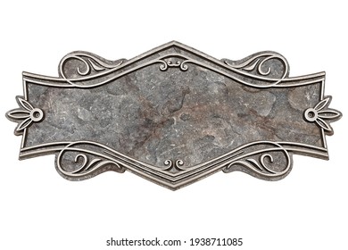 Vintage cast stone plate isolated on white background