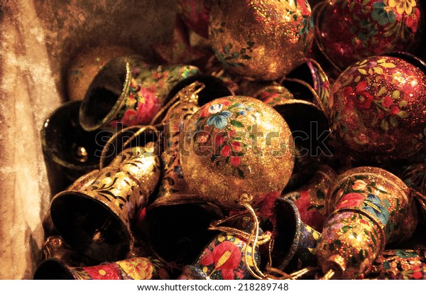 Vintage Christmas Balls Bells Decorated Flowers Stock Photo Edit