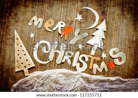 Vintage christmas card with greetings/Merry Christmas lettering