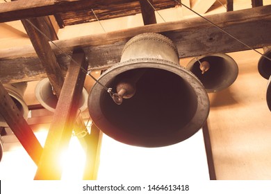 vintage church bell under tower old christian church in Thailand
