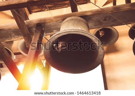 vintage church bell under tower old christian church in Thailand

