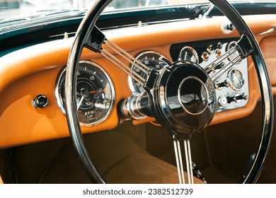 Vintage Classic Car Steering Wheel and Steering Wheel 