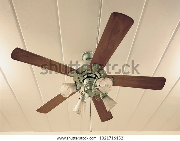 Vintage Classic Electrical Ceiling Fan Glass Stock Photo