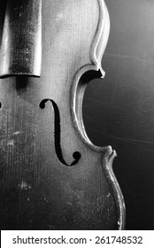 Vintage Classical Violin Grunge Black Background / Old Broken Fiddle 