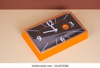 vintage clock 1970 isolated object retro old wall clock cult used time too late design mid century space age 60s background counting device mechanic office antique nostalgia 3D flat - Shutterstock ID 2116274186