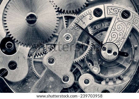 vintage clock machinery close up, retro style photo