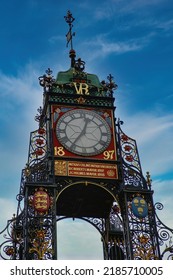 A Vintage Clock On A Tower On The Chester Wall