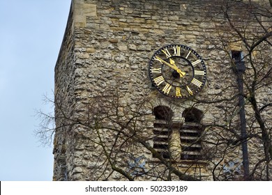 Vintage Clock With Roman Numerals On Old Building Wall, Oxford, Oxfordshire, England