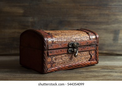 Vintage Closed Casket On The Old Boards