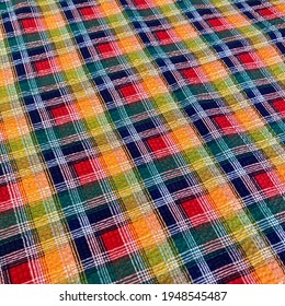 Vintage Colorful Plaid Seersucker Fabric