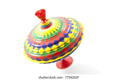 Vintage Colorful Spinning Top Isolated Over White