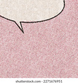 Vintage comic book page with red dot printing pattern and empty speech bubble on a paper texture background - Shutterstock ID 2271676951