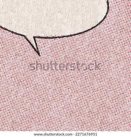Vintage comic book page with red dot printing pattern and empty speech bubble on a paper texture background