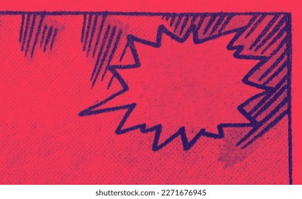 Vintage comic book panel with an empty text bubble and dot printing pattern with red and blue color effect