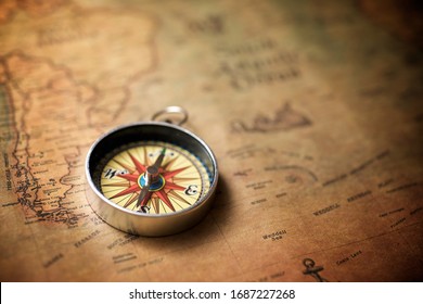 Vintage Compass And Old Navigation Map.