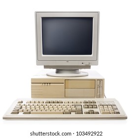 vintage computer isolated on white