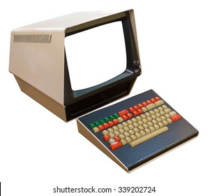 vintage computer isolated on white background