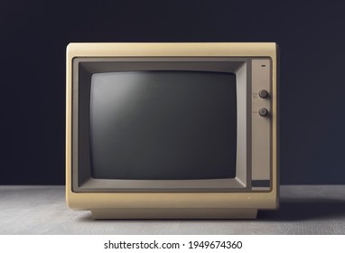 Vintage Computer Monitor With Black Screen, Outdated Technology Concept