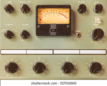 Vintage Control Panel With Volt Meter And Black Round Knobs