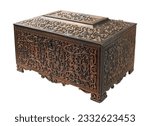 Vintage copper chest isolated on white background, clipping path included. Treasure chest, oxidized coppe