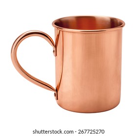 Vintage Copper Mug Showing The Handle. The Image Is A Cut Out, Isolated On A White Background, And Includes A Clipping Path.