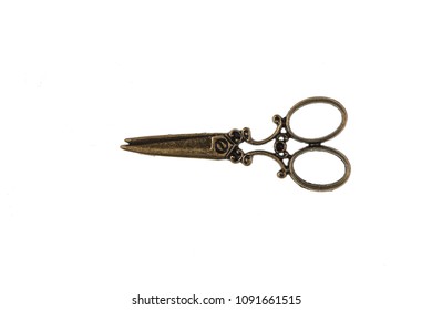 Vintage Copper Scissors On White Background