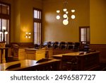 Vintage Courtroom interior with witness stand