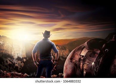 vintage cowboy in old wild west
