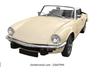 a vintage cream white British classic sports car from the 60s isolated on white background