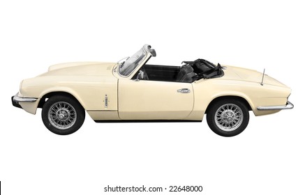 A Vintage Cream White British Classic Sports Car From The 60s Isolated On White Background