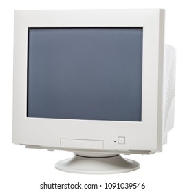 Vintage CRT Computer Monitor With Black Screen Isolated On White Background