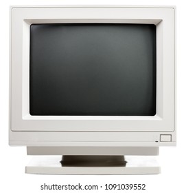 Vintage CRT Computer Monitor With Black Screen Isolated On White Background