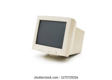 Vintage CRT Computer Monitor On White Background