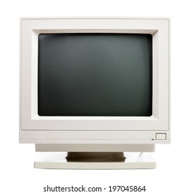 Vintage CRT Computer Monitor On White Background