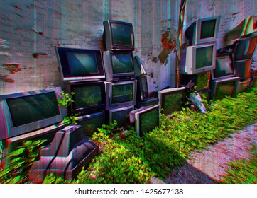 Vintage Crt Tvsets With Chromatic Aberration Background