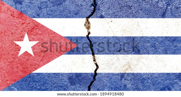 Vintage Cuba national\
flag icon pattern isolated on broken weathered cracked concrete\
wall, abstract Cuban politics economy society conflicts concept\
texture wallpaper