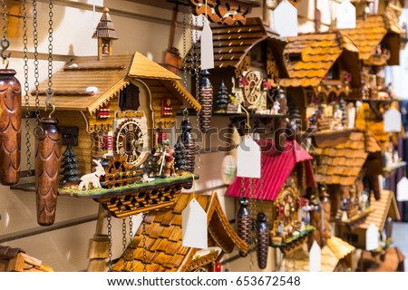 Vintage Cuckoo Clock at Lake Titisee Neustadt in the Black Forest. Germany.