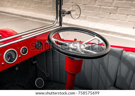 Vintage custom made hot rod interior with steering wheel