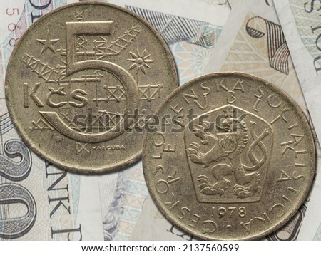 Vintage Czechoslovak koruna coins, former currency of Czechoslovak Socialist Republic