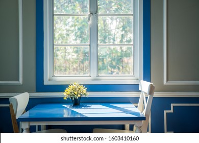 Vintage Decoration Living Room, Light From Window And Shadow On The Desk