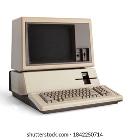 Vintage Desk Computer With Floppy Drive Isolated On White