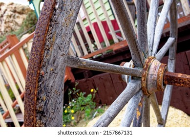 Vintage - Details Of Wooden Wagon Wheel - Popeye Village in Anchor Bay - Sweethaven Village - Malta. 1st of February 2016