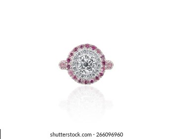 Vintage Diamond and Rubies Solitaire Jewelry Ring isolated on white background