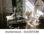 Vintage Dining Table with Serving