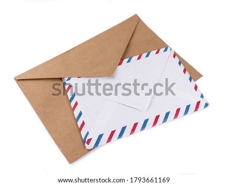 Vintage dirty airmail envelope on white background