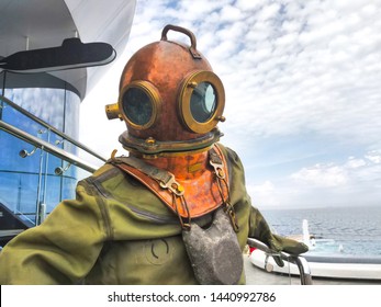 Vintage Diving Metal Helmet And Suit